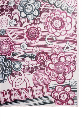CHANEL 粉红色丝质印花披肩